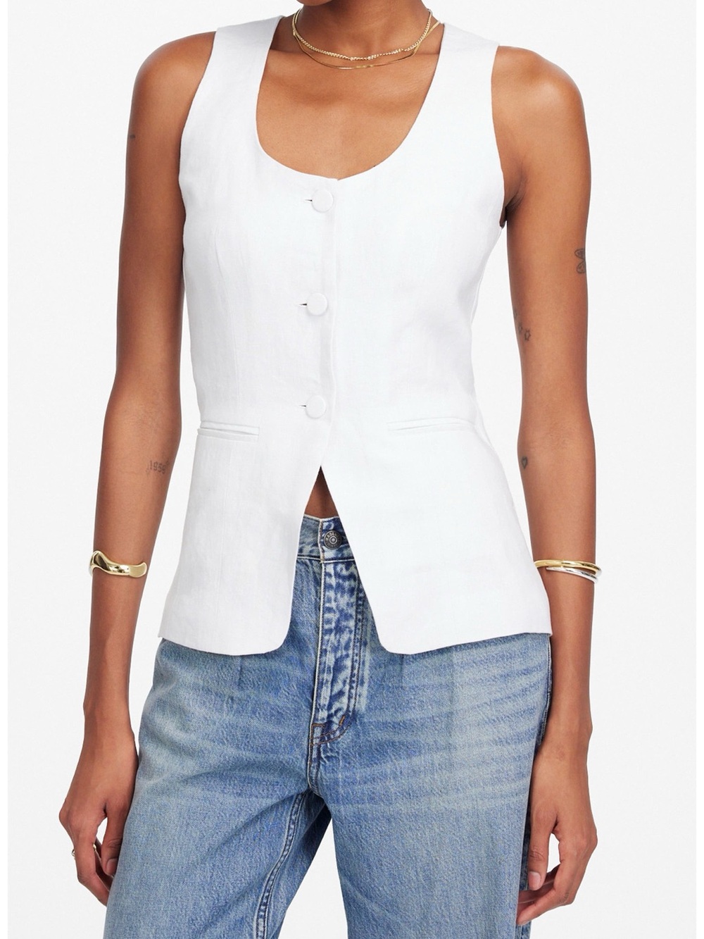 Madewell 100% Linen Scoopneck Cutaway Vest in Salt Color EUC Size 10 Wh